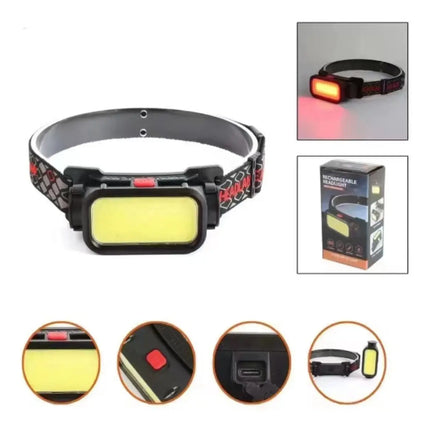 Linterna Minero Cabeza Led Cob Recargable Usb- C + Led Rojo
