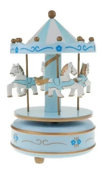 Caja Musical Carrusel De Cuerda, Elegante , Celeste Niño