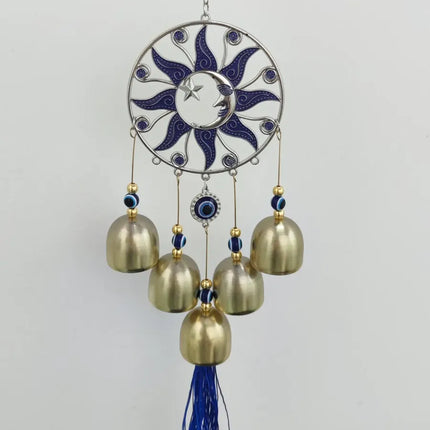 Colgante Campanas De Viento Sol Y Luna, Protección, Aura Azul