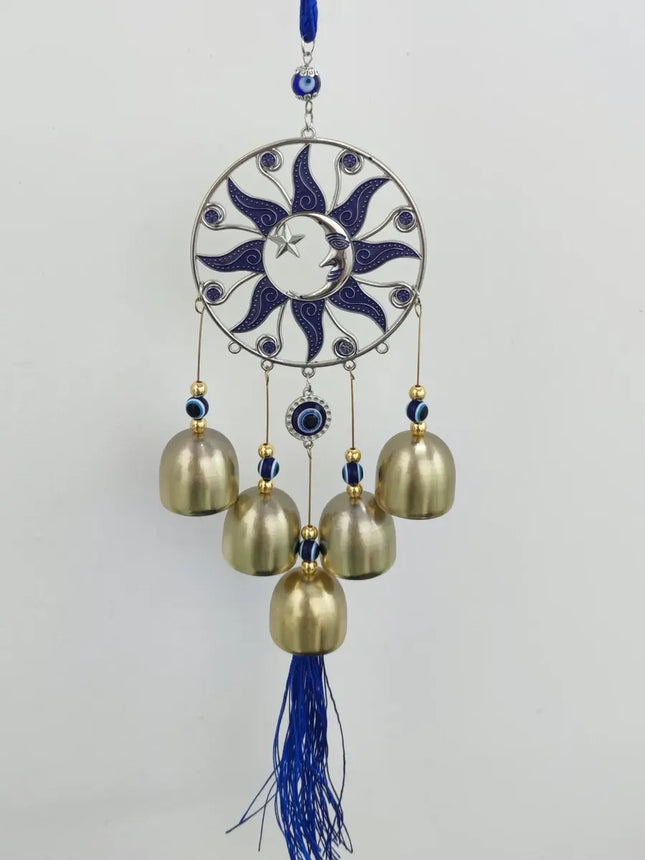 Colgante Campanas De Viento Sol Y Luna, Protección, Aura Azul