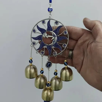 Colgante Campanas De Viento Sol Y Luna, Protección, Aura Azul