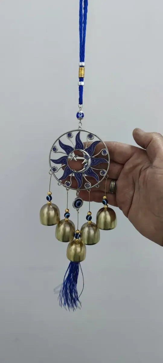 Colgante Campanas De Viento Sol Y Luna, Protección, Aura Azul