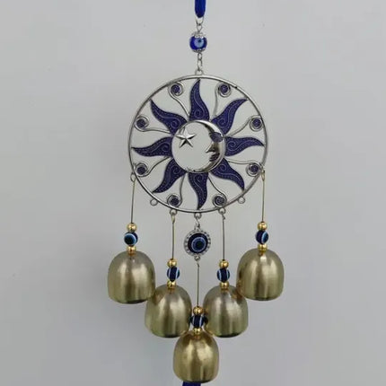 Colgante Campanas De Viento Sol Y Luna, Protección, Aura Azul
