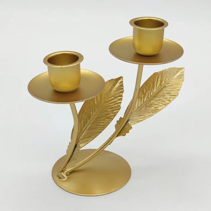 Porta Vela O Candelabro, Doble, Diseño Hojas Dorado