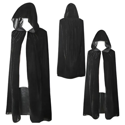 Capa Con Gorro Capucha Deluxe Terciopelo Negro Disfraz Adulto 140