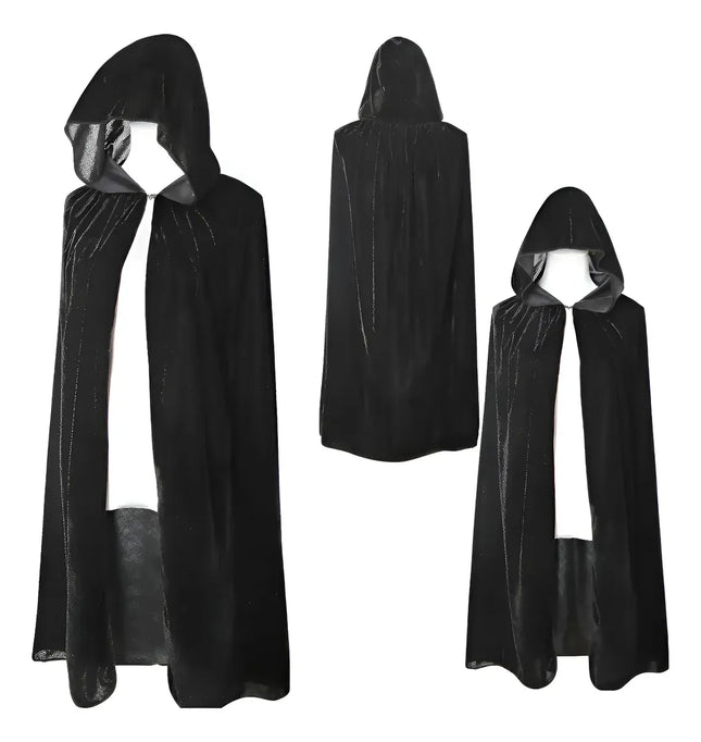 Capa Con Gorro Capucha Deluxe Terciopelo Negro Disfraz Adulto 140