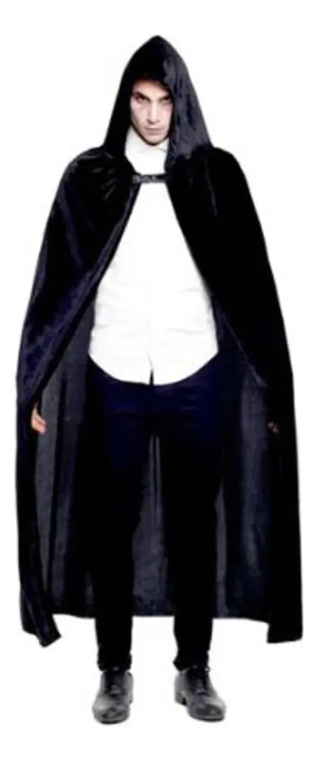 Capa Con Gorro Capucha Deluxe Terciopelo Negro Disfraz Adulto 140