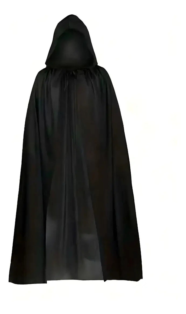 Capa Negra Con Capucha Para Disfraz Adulto 140cms De Tela
