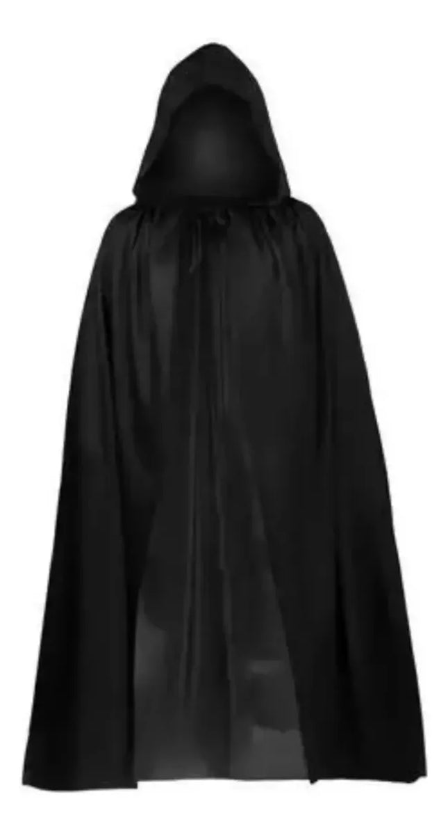 Capa Negra Con Capucha Para Disfraz Adulto 140cms De Tela