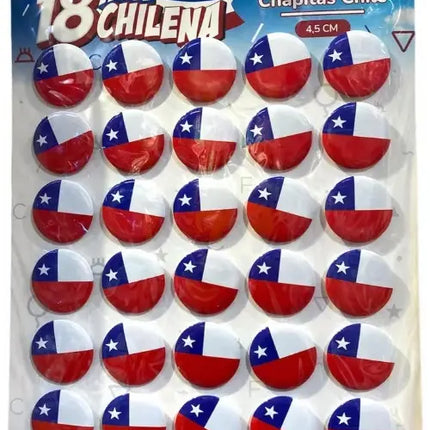 30 Chapitas Pin Con Bandera De Chile Fiestas Patrias Rojo, Blanco y Azul / Bandera de Chile