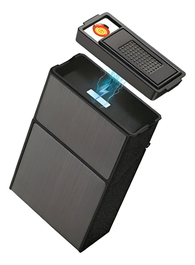 Cigarrera Para 20 Un. Con Cargador Recargable Usb Grafito Gris Oscuro