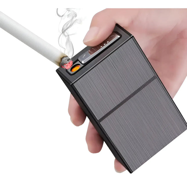 Cigarrera Para 20 Un. Con Cargador Recargable Usb Grafito Gris Oscuro