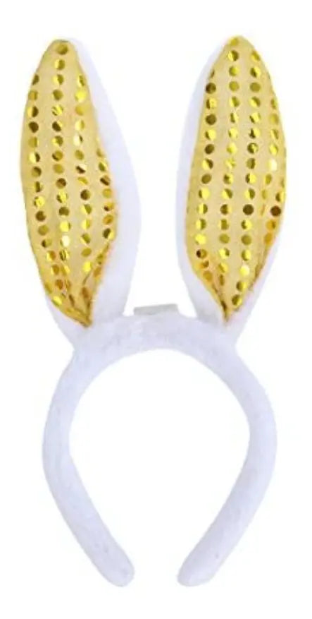 Cintillo Orejas Conejo Lentejuelas Cotillón Conejito Pascua Amarillo