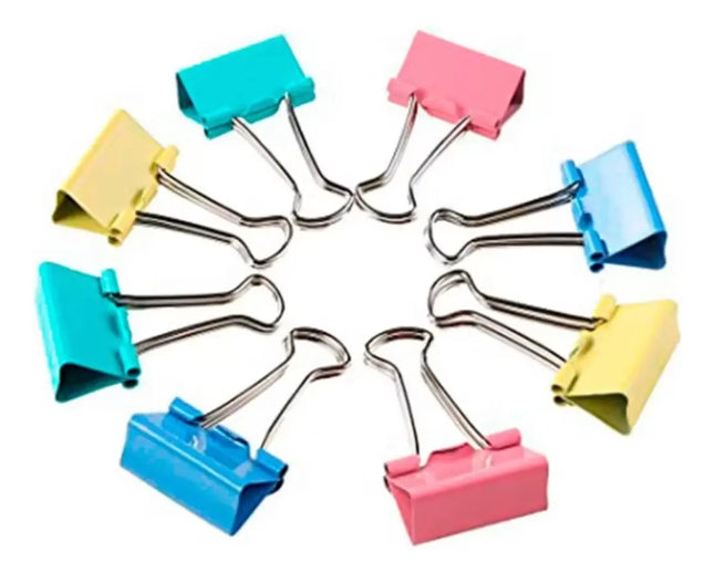 Clip Sujetapapeles 15mm 60 Unidades Binder Clip Doble Colores Pasteles