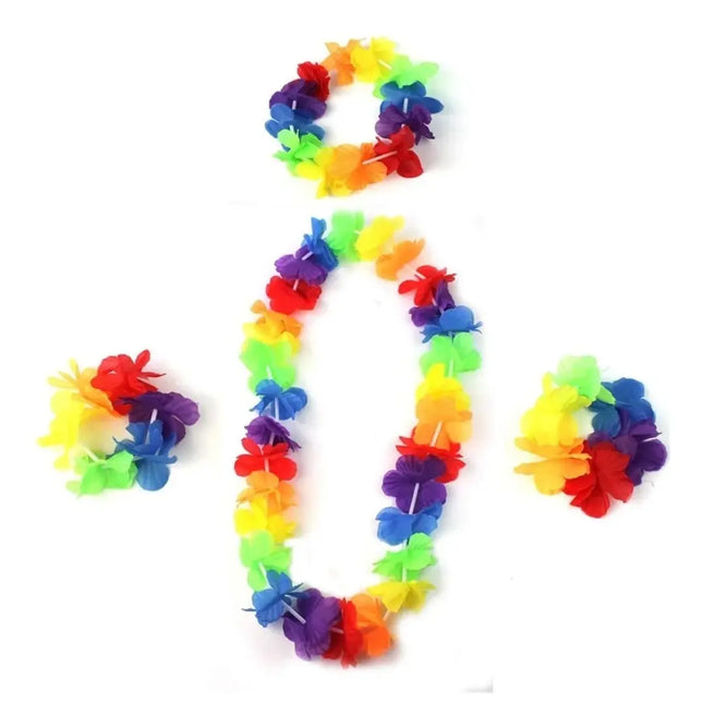 Pack Hawaiano Flúor Fiestas Neón Collar + Cintillo + Pulsera