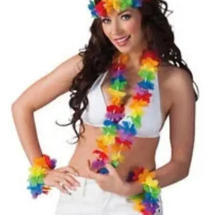 Pack Hawaiano Flúor Fiestas Neón Collar + Cintillo + Pulsera