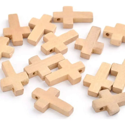 30 Cruz De Madera - Beige Claro / Cruces Colgantes Bisutería Caqui / 1.5 cm / 2.2 cm