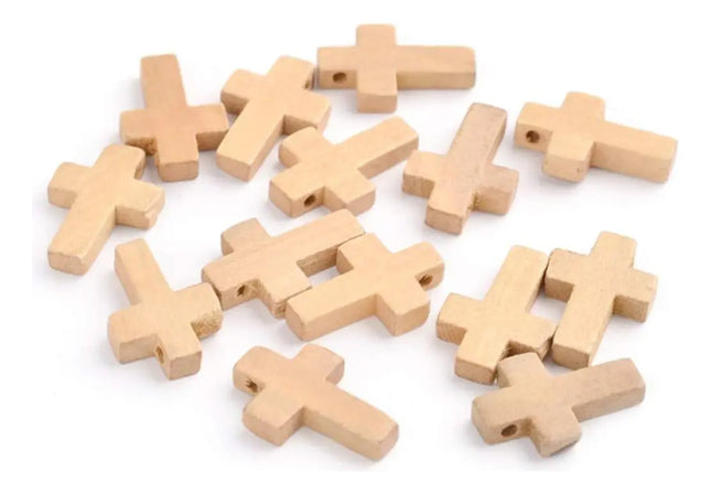 30 Cruz De Madera - Beige Claro / Cruces Colgantes Bisutería Caqui / 1.5 cm / 2.2 cm