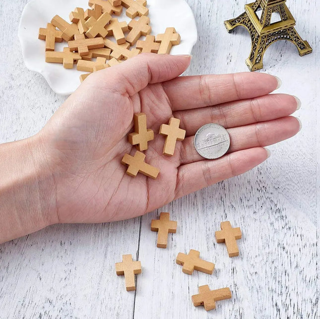 30 Cruz De Madera - Beige Claro / Cruces Colgantes Bisutería Caqui / 1.5 cm / 2.2 cm