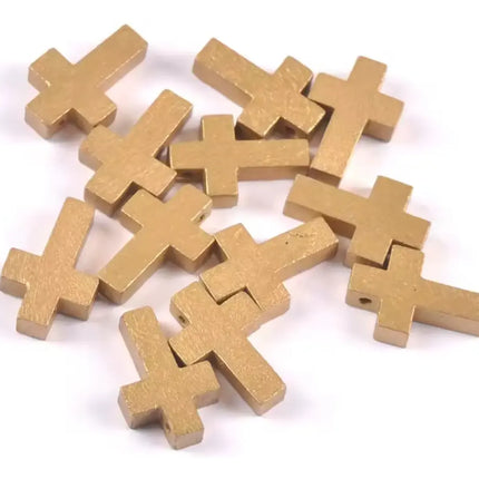30 Cruz De Madera - Beige Claro / Cruces Colgantes Bisutería Caqui / 1.5 cm / 2.2 cm