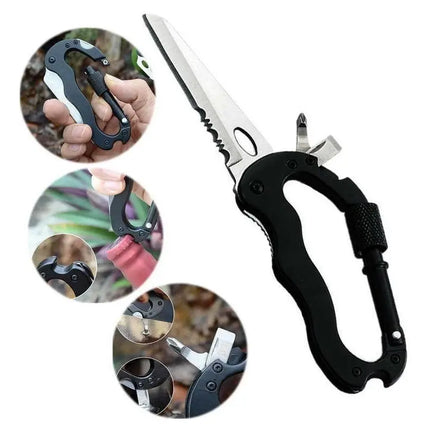 Cuchillo De Supervivencia Táctico Militar Mosquetón 6 En 1 Negro