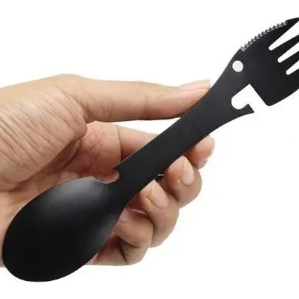Cubierto Táctico Cuchara Tenedor Cuchillo Abrelatas 5 En 1 Negro