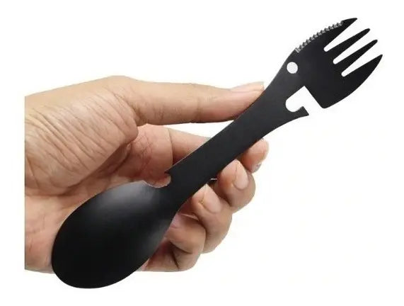Cubierto Táctico Cuchara Tenedor Cuchillo Abrelatas 5 En 1 Negro