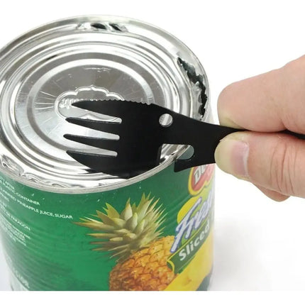 Cubierto Táctico Cuchara Tenedor Cuchillo Abrelatas 5 En 1 Negro