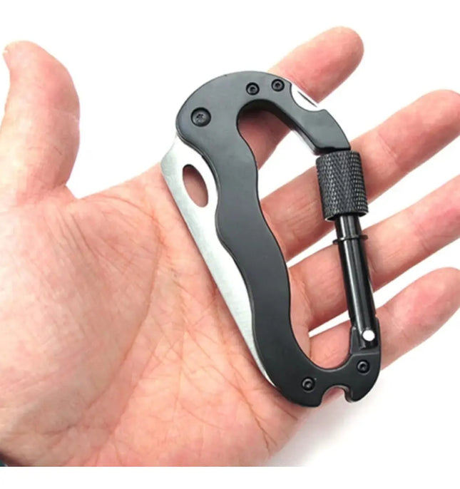 Cuchillo De Supervivencia Táctico Militar Mosquetón 6 En 1 Negro