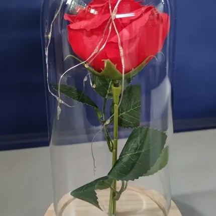 Cúpula De Cristal Led Con Rosa Roja De La Bella Y La Bestia Rojo