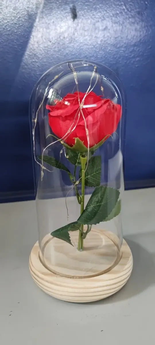 Cúpula De Cristal Led Con Rosa Roja De La Bella Y La Bestia Rojo