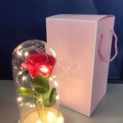 Cúpula De Cristal Led Con Rosa Roja De La Bella Y La Bestia Rojo
