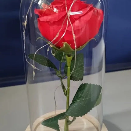 Cúpula De Cristal Led Con Rosa Roja De La Bella Y La Bestia Rojo