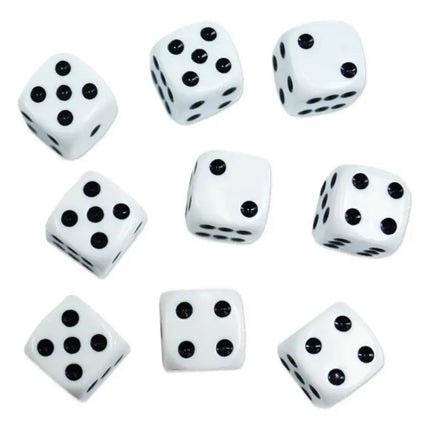 Juego Set 100 Dados Blancos Esquina Redonda , 6 Caras Blanco con Puntos Negros