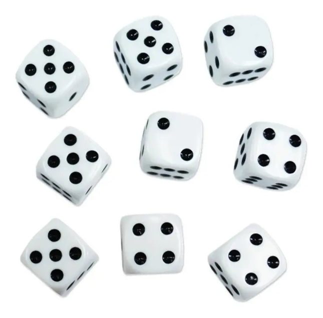 Juego Set 100 Dados Blancos Esquina Redonda , 6 Caras Blanco con Puntos Negros