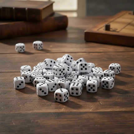 Juego Set 100 Dados Blancos Esquina Redonda , 6 Caras Blanco con Puntos Negros
