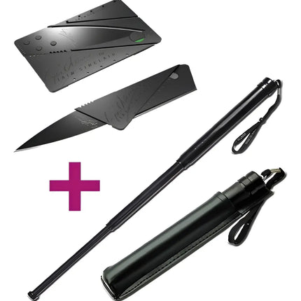 Pack Bastón Defensa Personal + Cuchillo Tarjeta Plegable