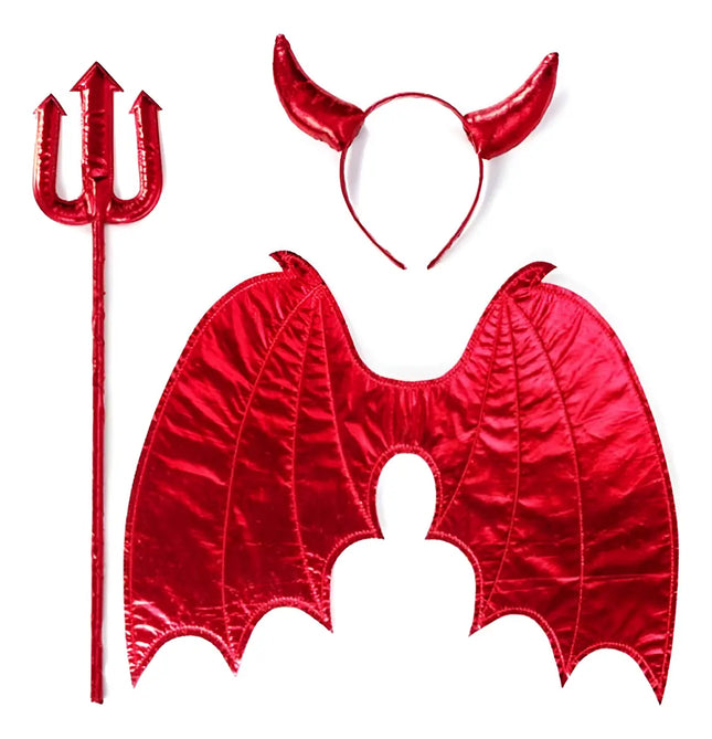 Set Disfraz Diabla Mujer3 Piezas Halloween Diablita Rojo Rojo