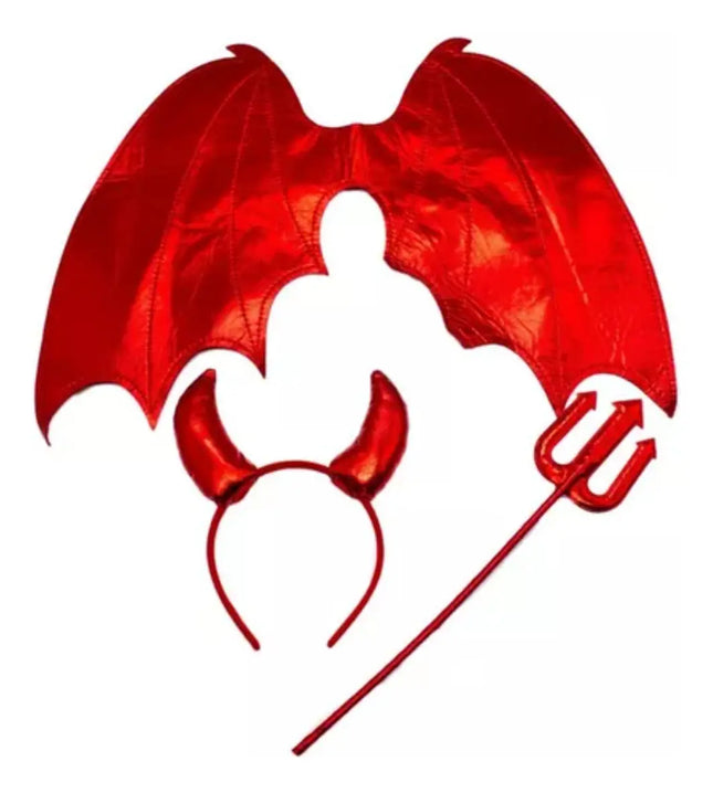 Set Disfraz Diabla Mujer3 Piezas Halloween Diablita Rojo Rojo