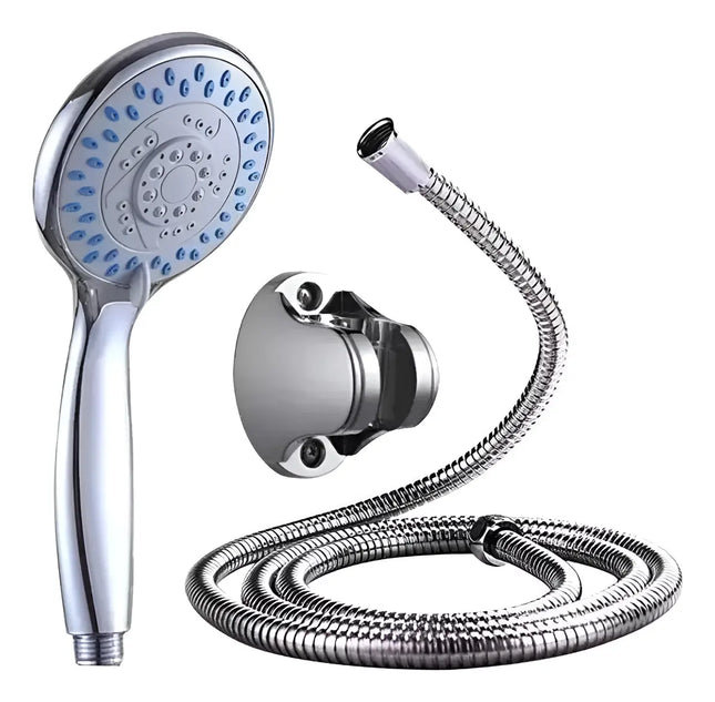 Kit De Ducha Teléfono Manguera Soporte Cromado Acero Inox Plateado