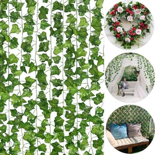 Pack 12 Tiras Planta Artificial Enredadera 2.1m Decoración Verde