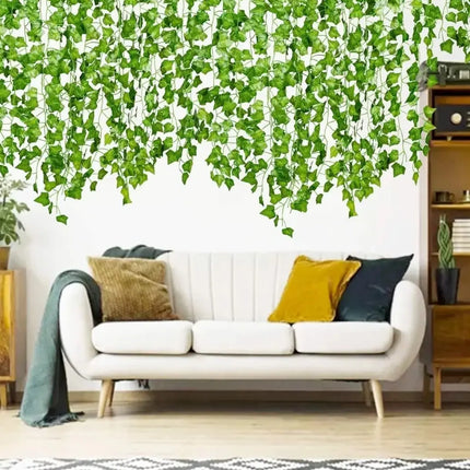 Pack 12 Tiras Planta Artificial Enredadera 2.1m Decoración Verde