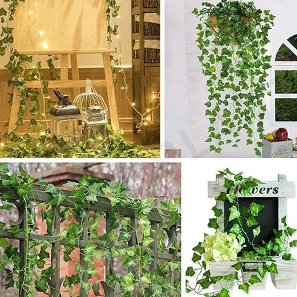 Pack 12 Tiras Planta Artificial Enredadera 2.1m Decoración Verde