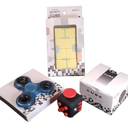 Pack Antiestrés 1 Fidget Cube + 1 Spinner + 1 Infinity Cube Azul