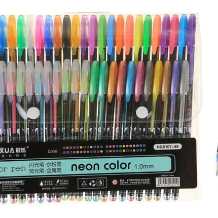 Lápiz Gel 48 Unidades Neón, Glitter, Metalizado, Guache 1mm