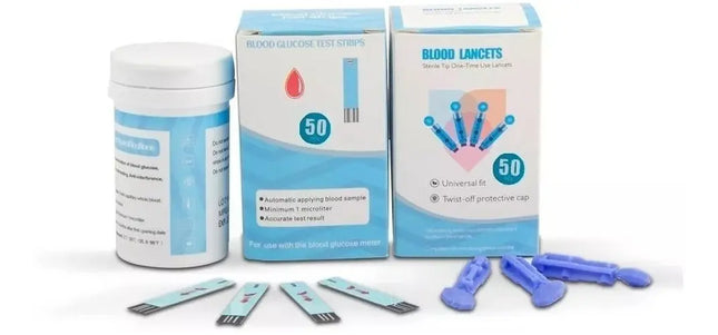 50 Cintas Tira Reactiva Medidor Glicemia + 50 Lancetas
