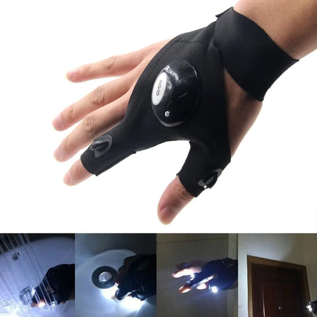 Guante Con Linterna Led, Para Bici, Caza, Pesca, Trabajos Negro/Blanco