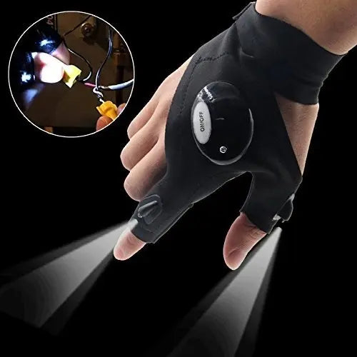 Guante Con Linterna Led, Para Bici, Caza, Pesca, Trabajos Negro/Blanco