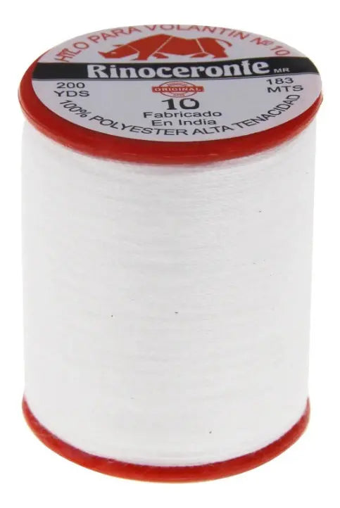 1 Carrete Hilo Volantín Rinoceronte 200 Yds Resistente Polie Blanco