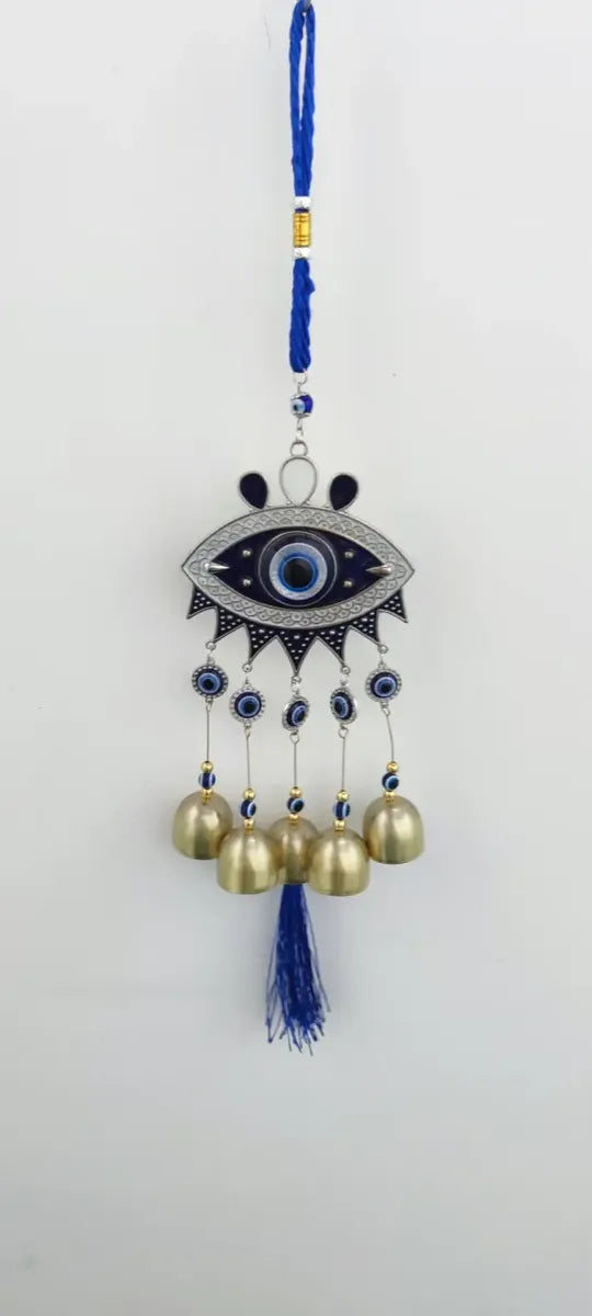 Colgante Campanas De Viento Ojo Hindú, Protección, Aura Azul